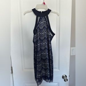 Blue lace overlay dress